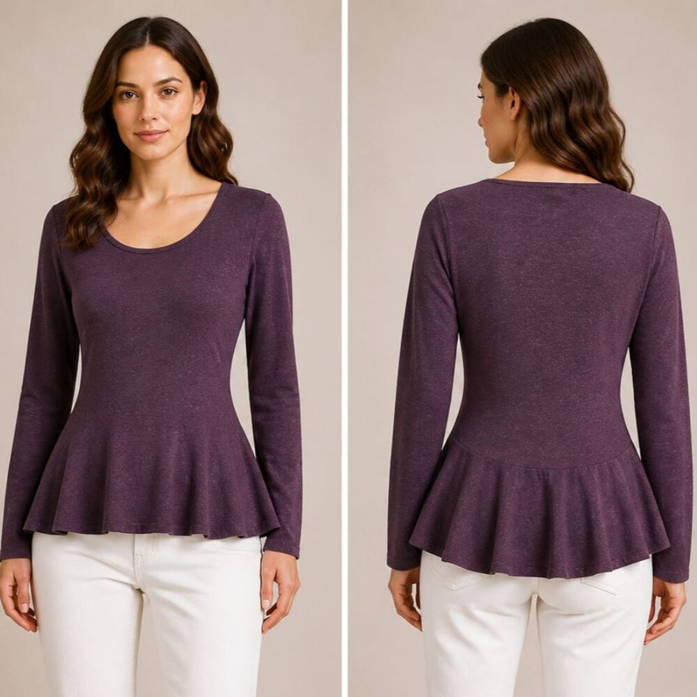 Autumn Cashmere Women's Size XS Plum Ruffle Hem Crew Neck Cashmere Sweater GUC